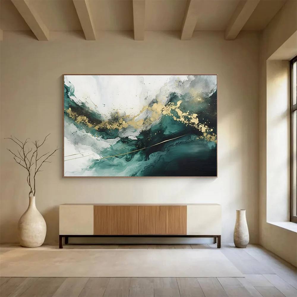 Living Hand-painted Original Leaf Gold Days Abstract Artwork MUFH9